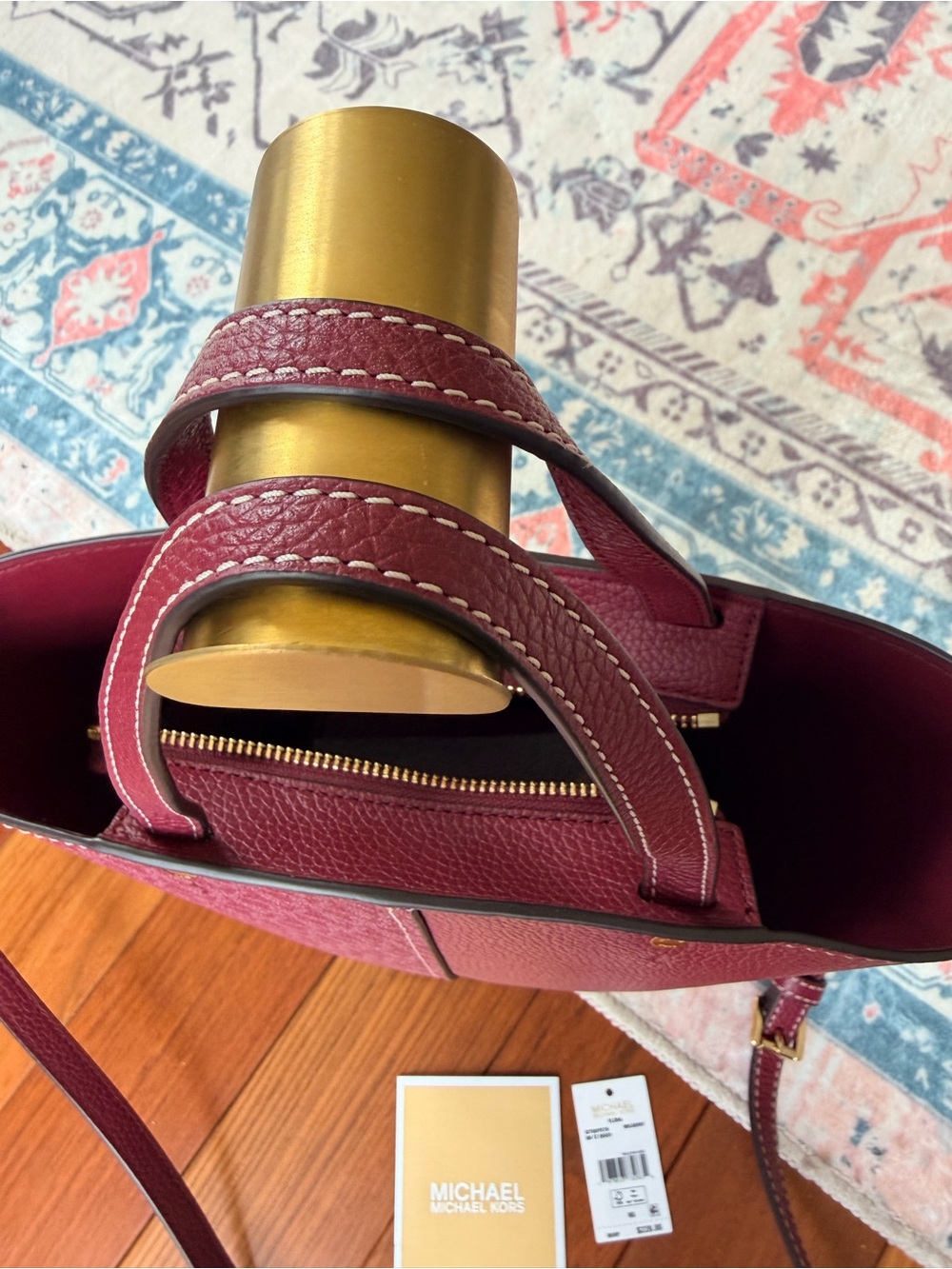 Michael Kors Flora Bag in Burgandy. Mixed-Media Monogram and Pebbled Leather NWT - Picture 6 of 10
